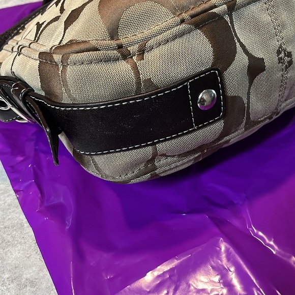 Coach Brown and Tan Signature Shoulder Bag with Leather Trim - Picture 9 of 10